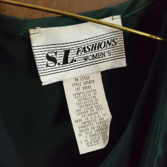 S.L. Fashions Dark Green Dress w/ Overlayer and Beaded Accents - Picture 3 of 5